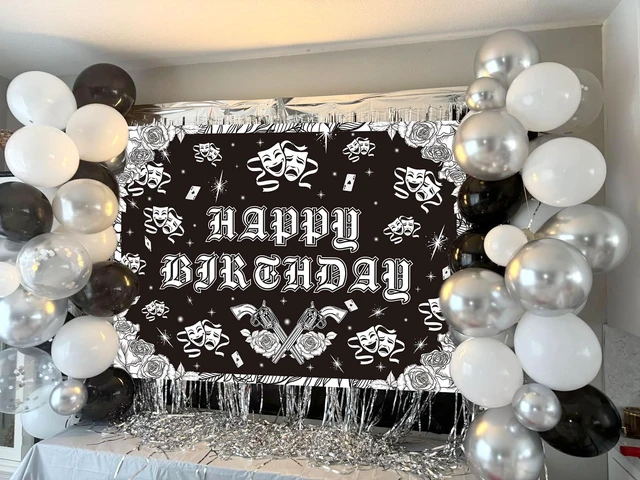Alt view image 4 of 7 - Cholo Theme Happy Birthday Backdrop 7x5FT Early 2000s Photography Background Black Glitter Old School Banner Cholo Birthday Party Decorations Photo Props