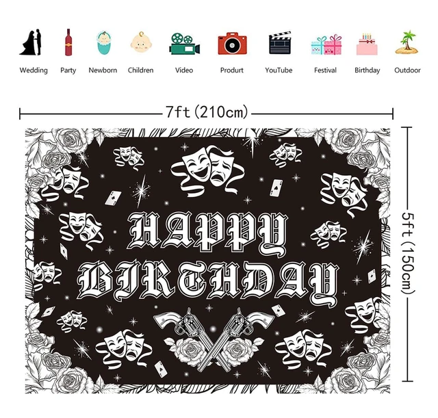 Alt view image 6 of 7 - Cholo Theme Happy Birthday Backdrop 7x5FT Early 2000s Photography Background Black Glitter Old School Banner Cholo Birthday Party Decorations Photo Props