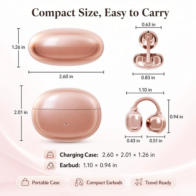 Alt view image 6 of 7 - Open Ear Clip-On Earbuds, Wireless Bluetooth Ear Cuff Headphones with Charging Case, Lightweight Open-Ear Earbuds with Smart Touch Control for Women, Small Ears, Sports, Work, Travel,Purple