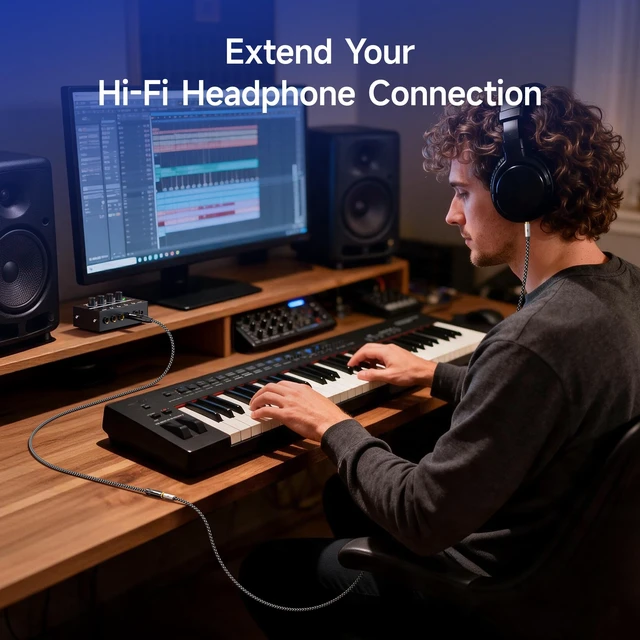 Alt view image 4 of 6 - 6.35mm to 3.5mm Headphone Adapter, 10ft 1/4 Male to 1/8 Female, 3.5mm to 1/4 Adapter, Amp to Headphone Converter, Black