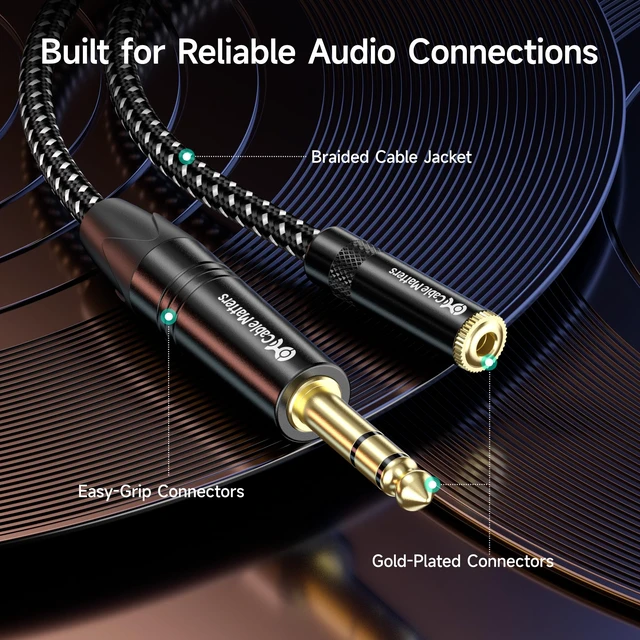 Alt view image 6 of 6 - 6.35mm to 3.5mm Headphone Adapter, 10ft 1/4 Male to 1/8 Female, 3.5mm to 1/4 Adapter, Amp to Headphone Converter, Black