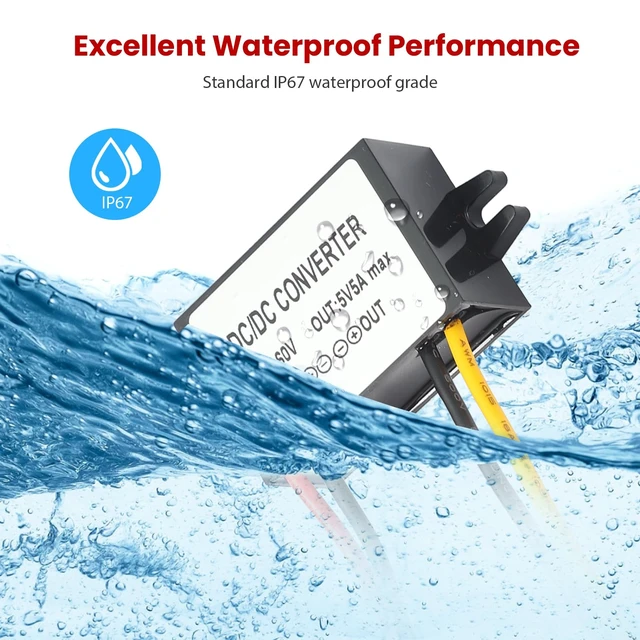 Alt view image 5 of 7 - Industrial IP67 Waterproof DC-DC Converter 10-60V to 5V 5A 25W - Solar/Truck/Marine Voltage Regulator, Suitable for Harsh Environments - Dustproof/Shockproof