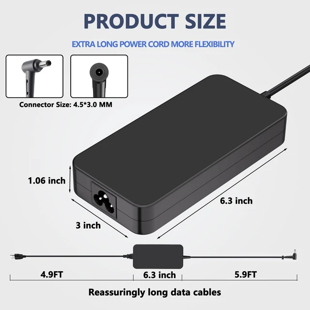 Alt view image 2 of 7 - 120W for Asus Laptop Charger 4.5x3.0MM Tip Fit for Zenbook Flip Vivobook Compatible with Asus Zenbook Flip 15 Q528 Q528E Q537F Q537FD Q538E UX550VE,VivoBook Pro 17 N705UDEH76 Pro 15 N552VW N580GD