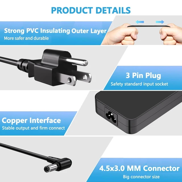 Alt view image 7 of 7 - 120W for Asus Laptop Charger 4.5x3.0MM Tip Fit for Zenbook Flip Vivobook Compatible with Asus Zenbook Flip 15 Q528 Q528E Q537F Q537FD Q538E UX550VE,VivoBook Pro 17 N705UDEH76 Pro 15 N552VW N580GD