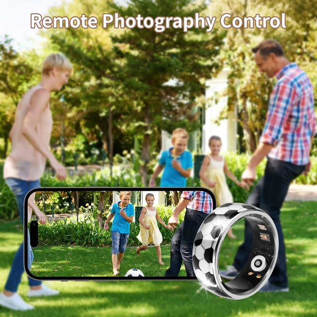 Alt view image 7 of 7 - Soccer Smart Ring for Men Women Sleep Health Tracker Gesture Control (8) Soccer style smart ring with HR/SpO2/sleep/HRV tracking, 128 sports modes, IP68 waterproof, gesture camera, no sub fee