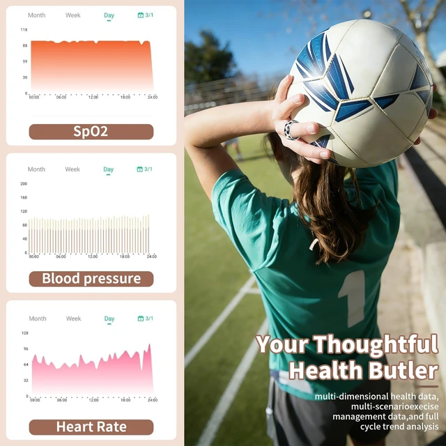 Alt view image 2 of 7 - Soccer Smart Ring for Men Women Sleep Health Tracker Gesture Control (8) Soccer style smart ring with HR/SpO2/sleep/HRV tracking, 128 sports modes, IP68 waterproof, gesture camera, no sub fee