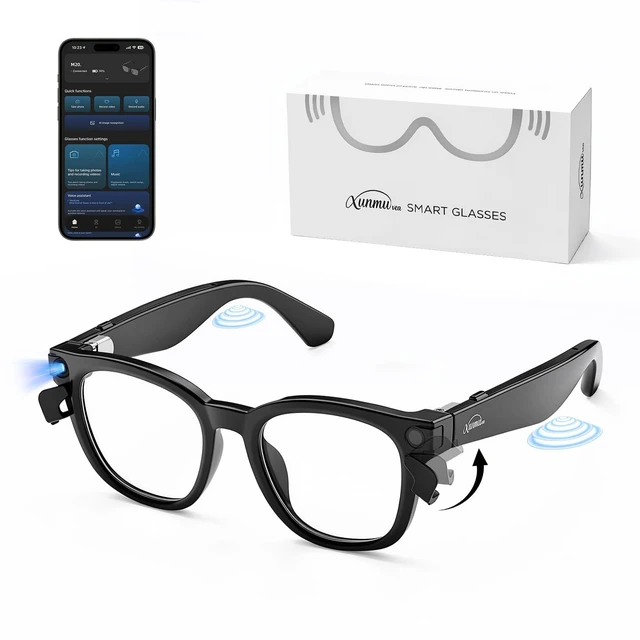Main image of Smart Glasses with Camera, Recording Glasses, Real-Time Translation AI Assistant Real-Time Translation, Object Recognition, Music & Calls, Voice Assistant,Black Clear Lenses