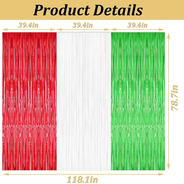 Alt view image 2 of 7 - Italian Party Decoration Red White and Green Tinsel Foil Fringe Curtains Backdrop Streamers for Christmas Mexican Fiesta Birthday Party Decor Supply