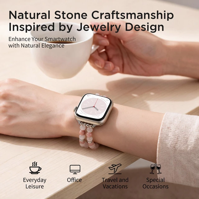 Alt view image 3 of 7 - Natural Stone Stretch Watch Band Compatible with Apple Watch for Women