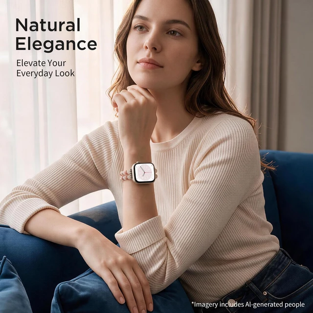 Alt view image 7 of 7 - Natural Stone Stretch Watch Band Compatible with Apple Watch for Women
