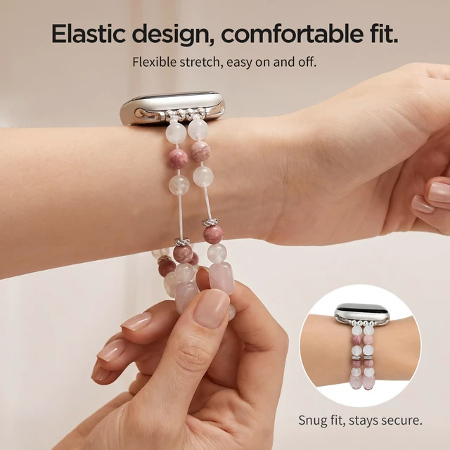 Alt view image 6 of 7 - Natural Stone Stretch Watch Band Compatible with Apple Watch for Women