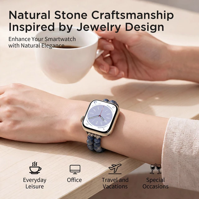 Alt view image 3 of 7 - Natural Stone Stretch Watch Band Compatible with Apple Watch for Women