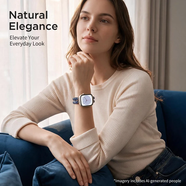 Alt view image 7 of 7 - Natural Stone Stretch Watch Band Compatible with Apple Watch for Women