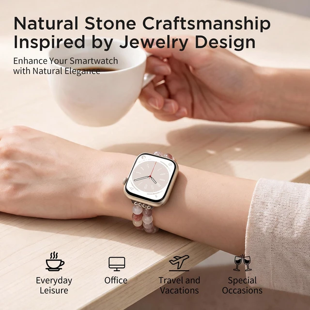 Alt view image 3 of 7 - Natural Stone Stretch Watch Band Compatible with Apple Watch for Women