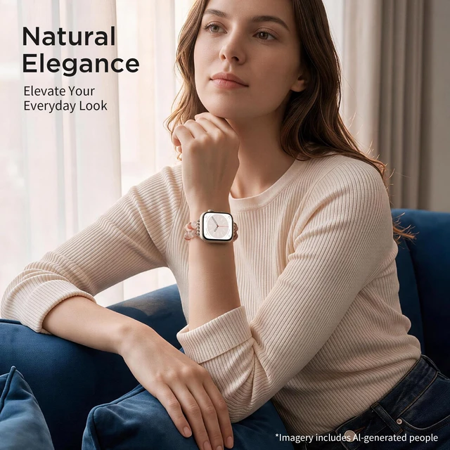 Alt view image 7 of 7 - Natural Stone Stretch Watch Band Compatible with Apple Watch for Women
