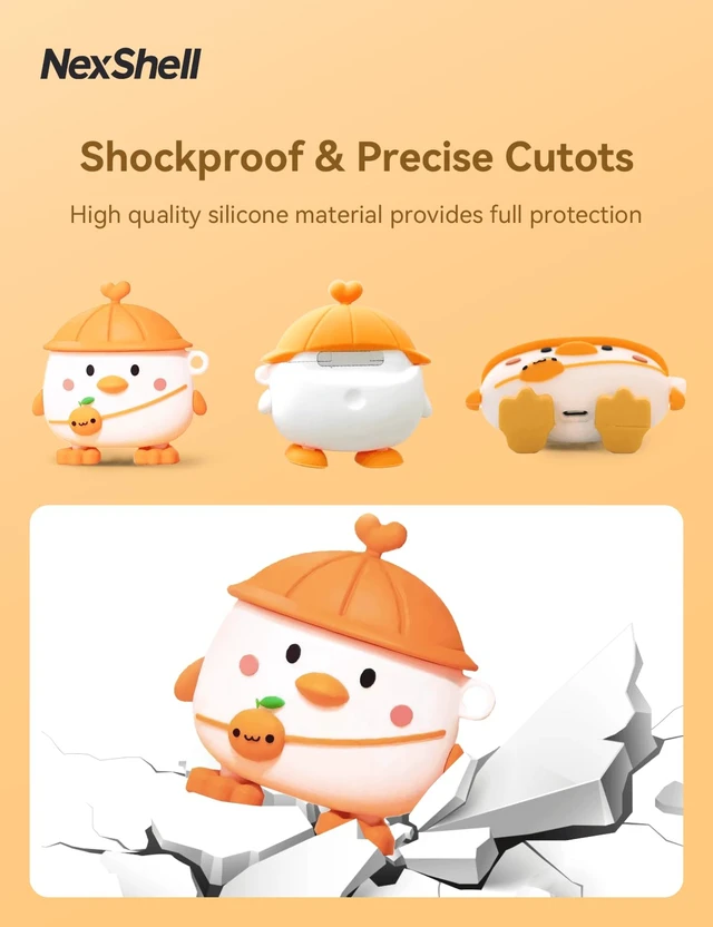 Alt view image 2 of 7 - Cute Duck Case for AirPods 3rd, 3D Kawaii Cover With Keychain, Shockproof Silicone Protection, Cartoon Animal Design for Travel, School, Girls, Kids & Teens