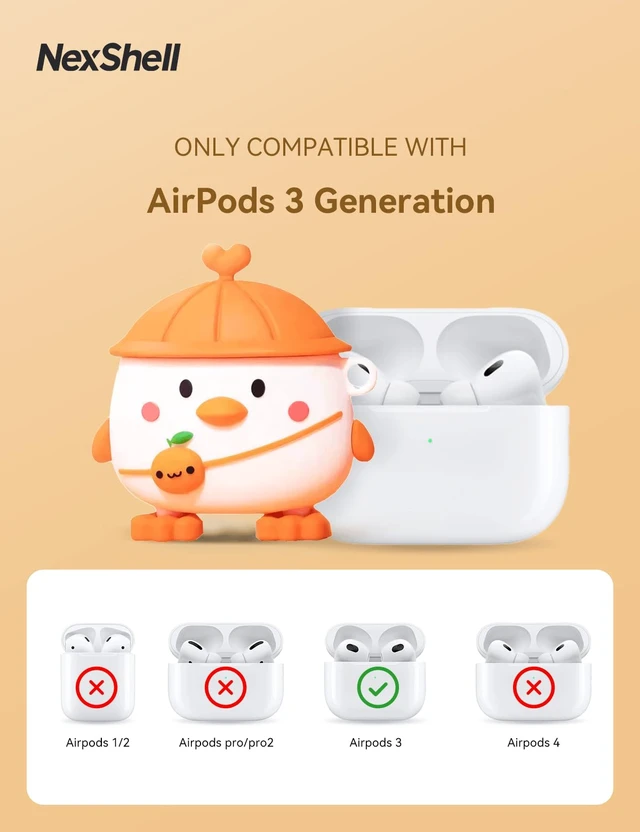 Alt view image 3 of 7 - Cute Duck Case for AirPods 3rd, 3D Kawaii Cover With Keychain, Shockproof Silicone Protection, Cartoon Animal Design for Travel, School, Girls, Kids & Teens