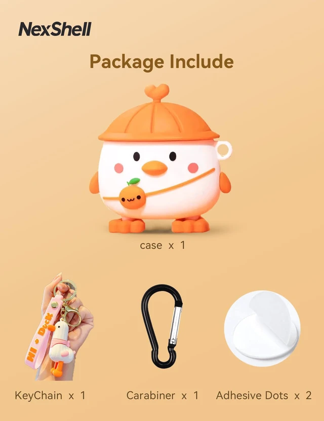 Alt view image 7 of 7 - Cute Duck Case for AirPods 3rd, 3D Kawaii Cover With Keychain, Shockproof Silicone Protection, Cartoon Animal Design for Travel, School, Girls, Kids & Teens