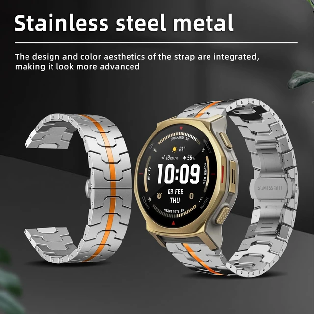 Alt view image 2 of 7 - 20mm/22mm Metal Band for Amazfit T-Rex 3 Pro 44mm/48mm Stainless Steel Metal Strap for Amazfit Active 3 Premium/Active Max No Gap Adjustable Replacement Bracelet Wristband