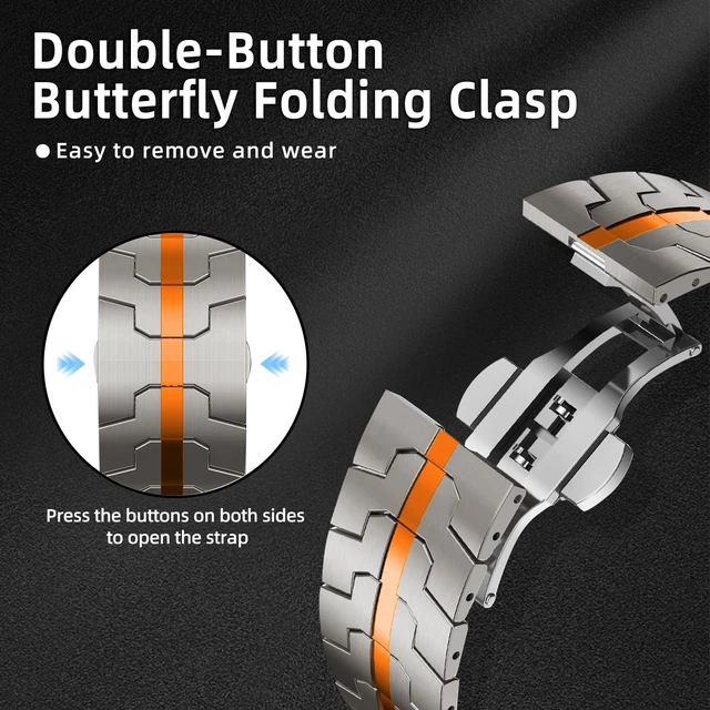 Alt view image 3 of 7 - 20mm/22mm Metal Band for Amazfit T-Rex 3 Pro 44mm/48mm Stainless Steel Metal Strap for Amazfit Active 3 Premium/Active Max No Gap Adjustable Replacement Bracelet Wristband