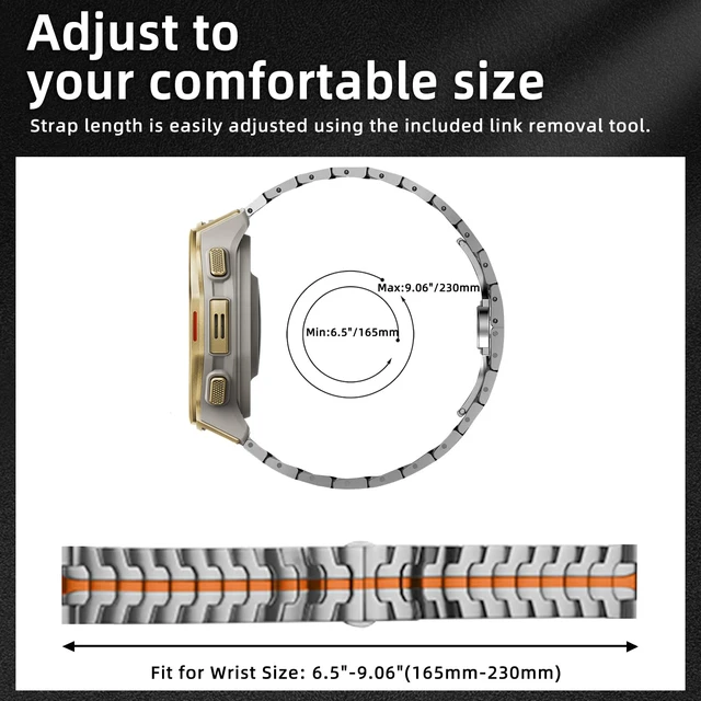 Alt view image 5 of 7 - 20mm/22mm Metal Band for Amazfit T-Rex 3 Pro 44mm/48mm Stainless Steel Metal Strap for Amazfit Active 3 Premium/Active Max No Gap Adjustable Replacement Bracelet Wristband