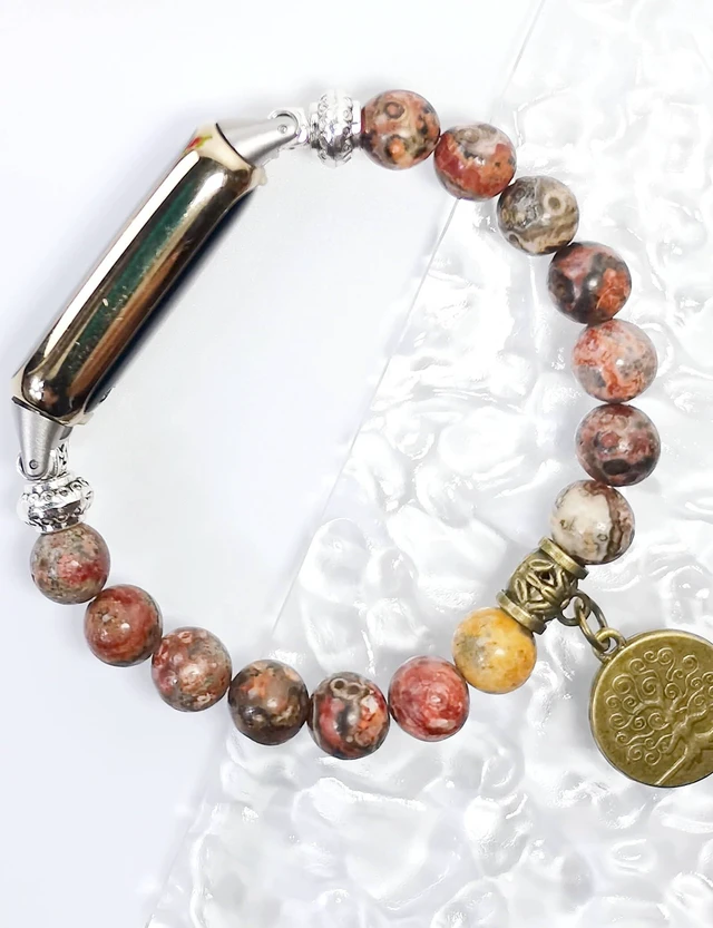 Alt view image 3 of 7 - Compatible with Fitbit Luxe Band Agate Natural Gemstone Beads Boho Bracelet for Women Energy Stones Healing Crystal Chakra Tree of Life Orangestone 6"-6½"