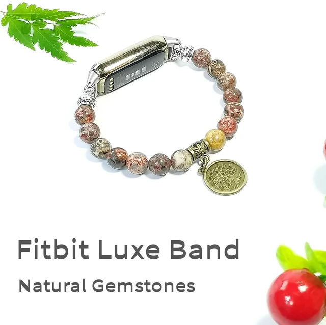 Alt view image 2 of 7 - Compatible with Fitbit Luxe Band Agate Natural Gemstone Beads Boho Bracelet for Women Energy Stones Healing Crystal Chakra Tree of Life Orangestone 6"-6½"