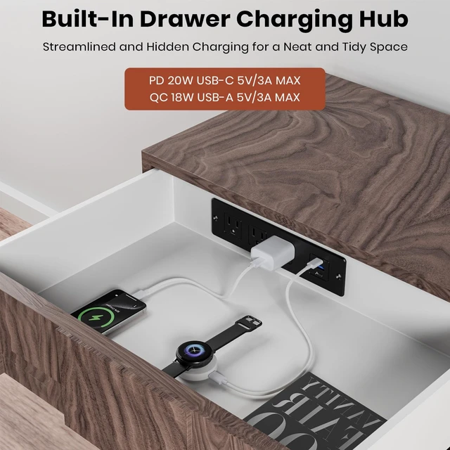 Alt view image 3 of 7 - Recessed Furniture Drawer Outlet with 3 Fast-Charging USB Ports & 3 AC Outlets 5 FT Spring Cord- (Black)