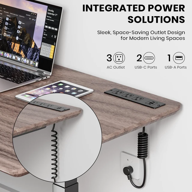 Alt view image 2 of 7 - Recessed Furniture Drawer Outlet with 3 Fast-Charging USB Ports & 3 AC Outlets 5 FT Spring Cord- (Black)