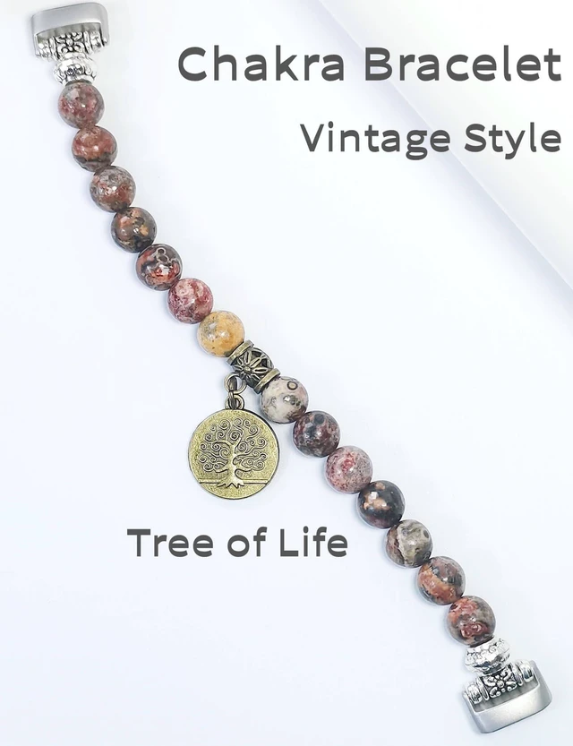 Alt view image 5 of 7 - Compatible with Fitbit Luxe Band Agate Natural Gemstone Beads Boho Bracelet for Women Energy Stones Healing Crystal Chakra Tree of Life Orangestone 6"-6½"