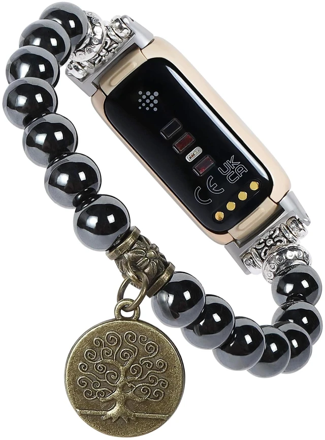 Main image of Compatible with Fitbit Luxe Band Agate Natural Gemstone Beads Boho Bracelet for Women Energy Stones Healing Crystal Chakra Tree of Life Obsidian 6"-6½"