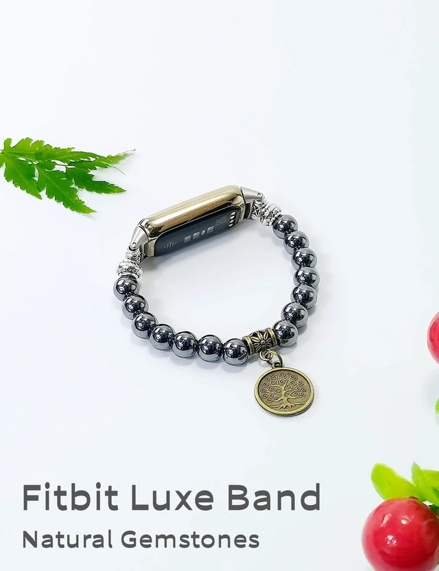 Alt view image 2 of 7 - Compatible with Fitbit Luxe Band Agate Natural Gemstone Beads Boho Bracelet for Women Energy Stones Healing Crystal Chakra Tree of Life Obsidian 6"-6½"