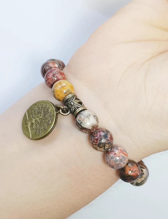 Alt view image 7 of 7 - Compatible with Fitbit Luxe Band Agate Natural Gemstone Beads Boho Bracelet for Women Energy Stones Healing Crystal Chakra Tree of Life Orangestone 6"-6½"