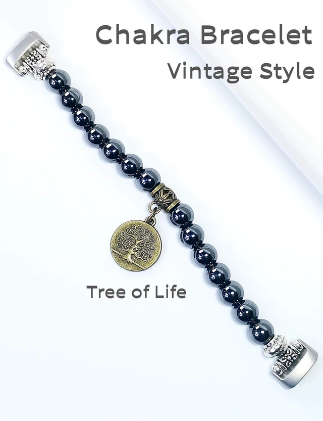 Alt view image 4 of 7 - Compatible with Fitbit Luxe Band Agate Natural Gemstone Beads Boho Bracelet for Women Energy Stones Healing Crystal Chakra Tree of Life Obsidian 6"-6½"