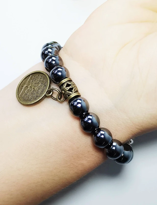 Alt view image 5 of 7 - Compatible with Fitbit Luxe Band Agate Natural Gemstone Beads Boho Bracelet for Women Energy Stones Healing Crystal Chakra Tree of Life Obsidian 6"-6½"