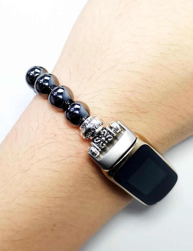 Alt view image 6 of 7 - Compatible with Fitbit Luxe Band Agate Natural Gemstone Beads Boho Bracelet for Women Energy Stones Healing Crystal Chakra Tree of Life Obsidian 6"-6½"
