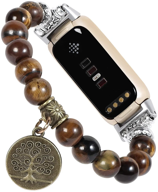 Main image of Compatible with Fitbit Luxe Band Agate Natural Gemstone Beads Boho Bracelet for Women Energy Stones Healing Crystal Chakra Tree of Life yellowstone 6"-6½"