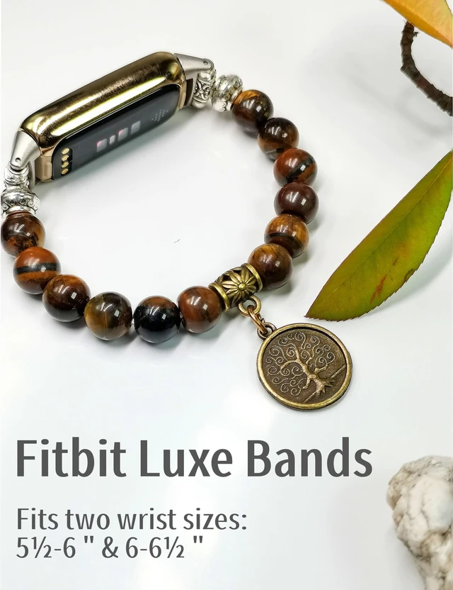 Alt view image 2 of 7 - Compatible with Fitbit Luxe Band Agate Natural Gemstone Beads Boho Bracelet for Women Energy Stones Healing Crystal Chakra Tree of Life yellowstone 6"-6½"