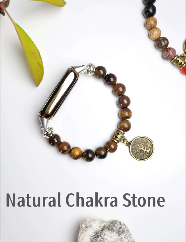Alt view image 3 of 7 - Compatible with Fitbit Luxe Band Agate Natural Gemstone Beads Boho Bracelet for Women Energy Stones Healing Crystal Chakra Tree of Life yellowstone 6"-6½"