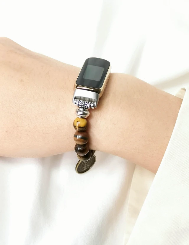Alt view image 4 of 7 - Compatible with Fitbit Luxe Band Agate Natural Gemstone Beads Boho Bracelet for Women Energy Stones Healing Crystal Chakra Tree of Life yellowstone 6"-6½"