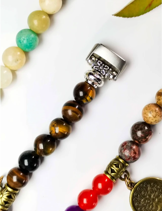 Alt view image 7 of 7 - Compatible with Fitbit Luxe Band Agate Natural Gemstone Beads Boho Bracelet for Women Energy Stones Healing Crystal Chakra Tree of Life yellowstone 6"-6½"