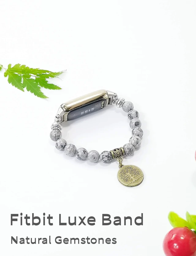 Alt view image 2 of 7 - Compatible with Fitbit Luxe Band Agate Natural Gemstone Beads Boho Bracelet for Women Energy Stones Healing Crystal Chakra Tree of Life Mapstone 5½"-6"