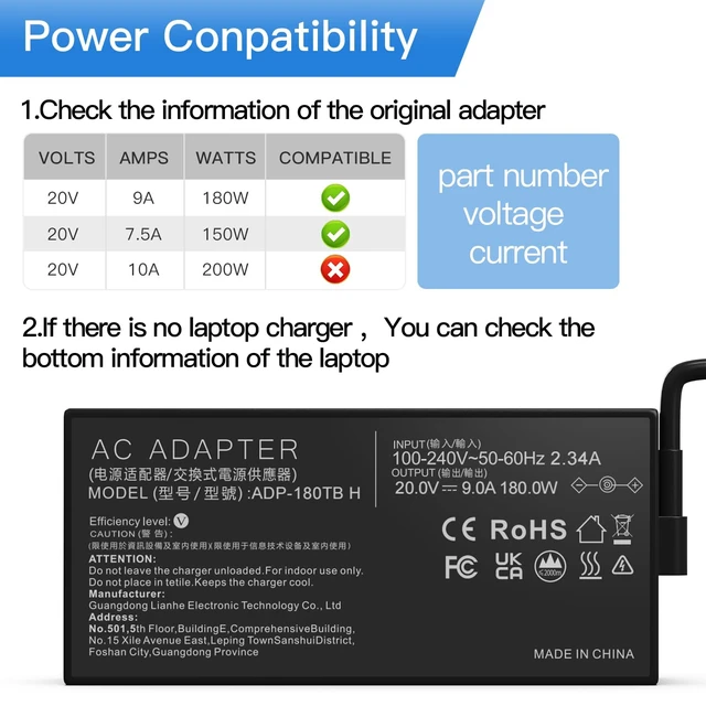 Alt view image 2 of 5 - 180W ADP-180TB H AC Adapter Fit for Asus ROG Zephyrus GA502DU GA502D GA502 GA502IU GA401 GA401I GA401II GA401IV TUF Gaming Laptop Charger F15 F17 FX505D FX505G Laptop Power Supply Charger