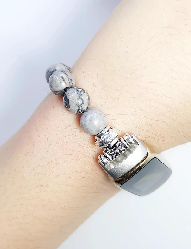 Alt view image 5 of 7 - Compatible with Fitbit Luxe Band Agate Natural Gemstone Beads Boho Bracelet for Women Energy Stones Healing Crystal Chakra Tree of Life Mapstone 5½"-6"