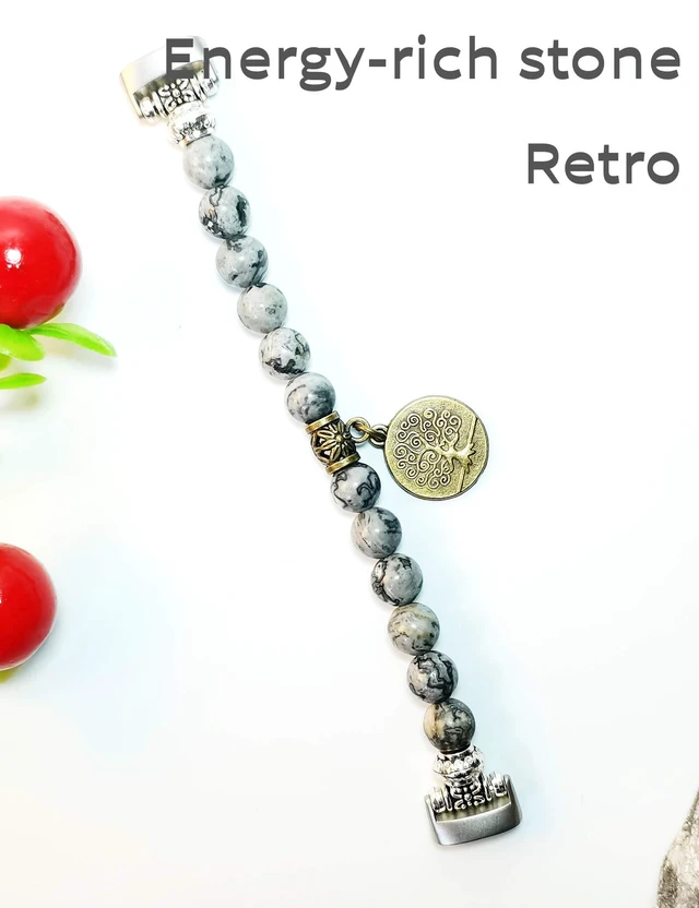 Alt view image 4 of 7 - Compatible with Fitbit Luxe Band Agate Natural Gemstone Beads Boho Bracelet for Women Energy Stones Healing Crystal Chakra Tree of Life Mapstone 5½"-6"