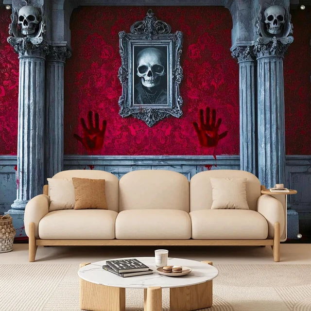 Alt view image 2 of 7 - Halloween Backdrop Haunted House Moon Scene 8x6ft Halloween Party Backdrop with Haunted House for Indoor Outdoor Photo Booth and Wall Decoration