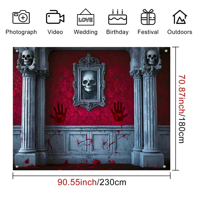 Alt view image 3 of 7 - Halloween Backdrop Haunted House Moon Scene 8x6ft Halloween Party Backdrop with Haunted House for Indoor Outdoor Photo Booth and Wall Decoration