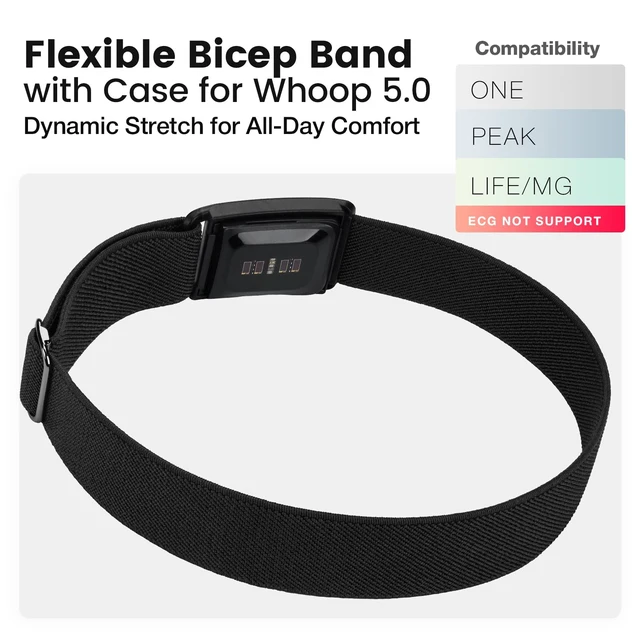 Alt view image 2 of 6 - Elastic Bicep Arm/Ankle Strap with Protective Case - Soft Breathable Adjustable Loop, Compatible with WHOOP 5.0 Band