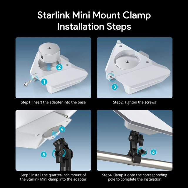 Alt view image 6 of 7 - Starlink Mini Mount Clamp Pole for RV Balcony Tripods Boat Rail Fits RV Roof Racks, Tripods, Boat Rails & Balcony Guardrails for Outdoor Travel and Mobile Internet Setup, Aluminum Mount
