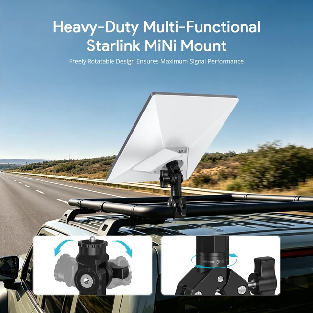 Alt view image 3 of 7 - Starlink Mini Mount Clamp Pole for RV Balcony Tripods Boat Rail Fits RV Roof Racks, Tripods, Boat Rails & Balcony Guardrails for Outdoor Travel and Mobile Internet Setup, Aluminum Mount